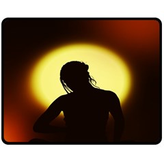 Silhouette Woman Meditation Double Sided Fleece Blanket (Medium) 