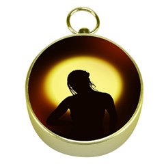 Silhouette Woman Meditation Gold Compasses