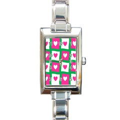 Pink Hearts Valentine Love Checks Rectangle Italian Charm Watch by Nexatart