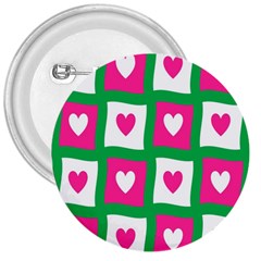 Pink Hearts Valentine Love Checks 3  Buttons by Nexatart