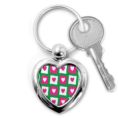 Pink Hearts Valentine Love Checks Key Chains (heart)  by Nexatart