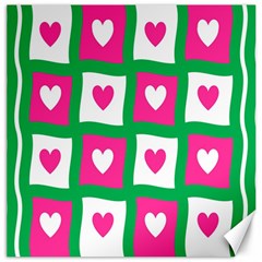 Pink Hearts Valentine Love Checks Canvas 12  X 12   by Nexatart