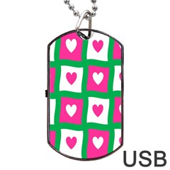 Pink Hearts Valentine Love Checks Dog Tag Usb Flash (two Sides) by Nexatart