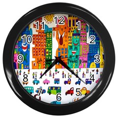 Painted Autos City Skyscrapers Wall Clocks (black) by Nexatart