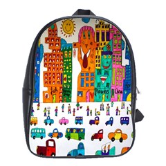 Painted Autos City Skyscrapers School Bags(large)  by Nexatart