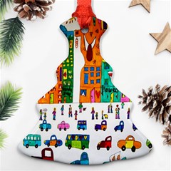 Painted Autos City Skyscrapers Christmas Tree Ornament (two Sides)