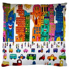 Painted Autos City Skyscrapers Large Cushion Case (two Sides) by Nexatart