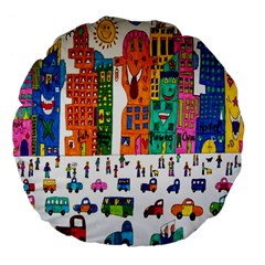 Painted Autos City Skyscrapers Large 18  Premium Flano Round Cushions by Nexatart