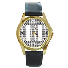 Pattern Background Texture Black Round Gold Metal Watch