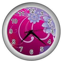 Love Flowers Wall Clocks (silver)  by Nexatart