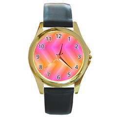 Pattern Background Pink Orange Round Gold Metal Watch by Nexatart