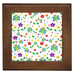 Cute Butterflies And Flowers Pattern Framed Tiles by Valentinaart