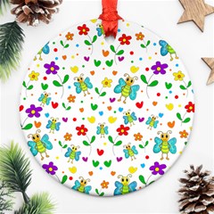 Cute Butterflies And Flowers Pattern Ornament (round) by Valentinaart