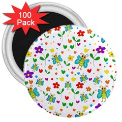 Cute Butterflies And Flowers Pattern 3  Magnets (100 Pack)