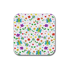 Cute Butterflies And Flowers Pattern Rubber Coaster (square)  by Valentinaart