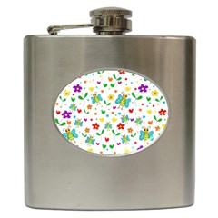 Cute Butterflies And Flowers Pattern Hip Flask (6 Oz) by Valentinaart