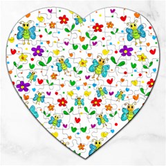 Cute Butterflies And Flowers Pattern Jigsaw Puzzle (heart) by Valentinaart