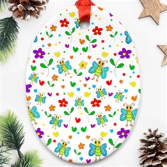 Cute Butterflies And Flowers Pattern Oval Ornament (two Sides) by Valentinaart