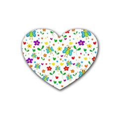 Cute Butterflies And Flowers Pattern Rubber Coaster (heart) 