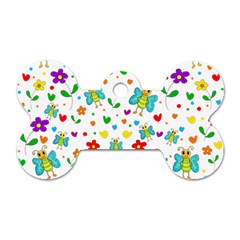 Cute Butterflies And Flowers Pattern Dog Tag Bone (two Sides) by Valentinaart