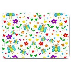 Cute Butterflies And Flowers Pattern Large Doormat  by Valentinaart