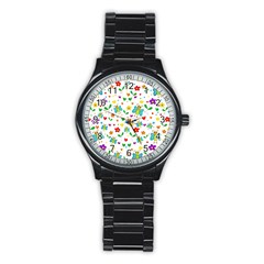 Cute Butterflies And Flowers Pattern Stainless Steel Round Watch by Valentinaart