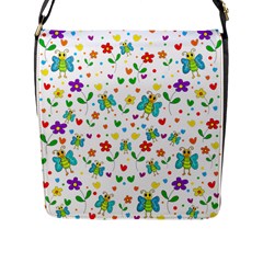 Cute Butterflies And Flowers Pattern Flap Messenger Bag (l)  by Valentinaart