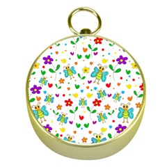 Cute Butterflies And Flowers Pattern Gold Compasses by Valentinaart