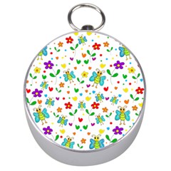 Cute Butterflies And Flowers Pattern Silver Compasses by Valentinaart