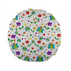 Cute Butterflies And Flowers Pattern Standard 15  Premium Flano Round Cushions by Valentinaart