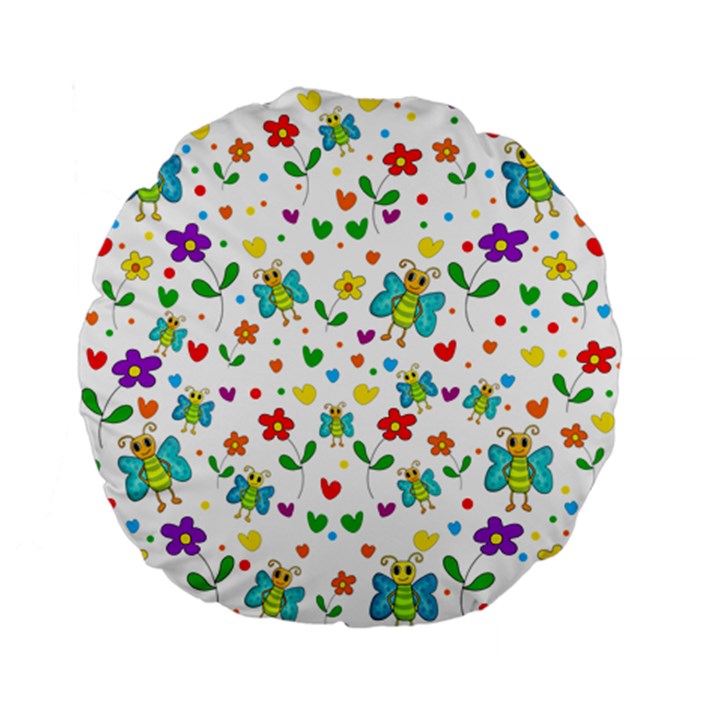 Cute butterflies and flowers pattern Standard 15  Premium Flano Round Cushions