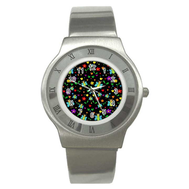 Butterflies and flowers pattern Stainless Steel Watch