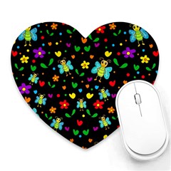 Butterflies And Flowers Pattern Heart Mousepads by Valentinaart