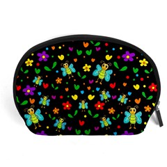 Butterflies And Flowers Pattern Accessory Pouches (large)  by Valentinaart