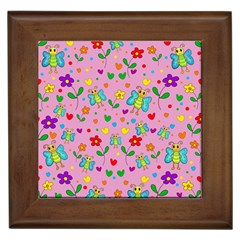 Cute Butterflies And Flowers Pattern - Pink Framed Tiles by Valentinaart