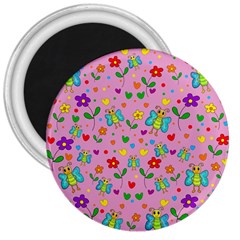 Cute Butterflies And Flowers Pattern - Pink 3  Magnets by Valentinaart