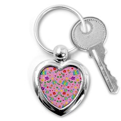 Cute Butterflies And Flowers Pattern - Pink Key Chains (heart)  by Valentinaart