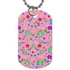 Cute Butterflies And Flowers Pattern - Pink Dog Tag (one Side) by Valentinaart