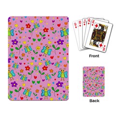 Cute Butterflies And Flowers Pattern - Pink Playing Card by Valentinaart