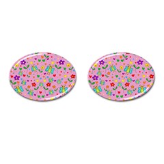 Cute Butterflies And Flowers Pattern - Pink Cufflinks (oval) by Valentinaart