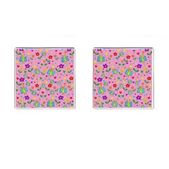 Cute Butterflies And Flowers Pattern - Pink Cufflinks (square) by Valentinaart