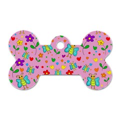 Cute Butterflies And Flowers Pattern - Pink Dog Tag Bone (one Side) by Valentinaart