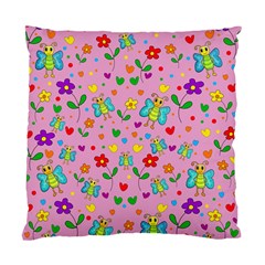 Cute Butterflies And Flowers Pattern - Pink Standard Cushion Case (two Sides) by Valentinaart