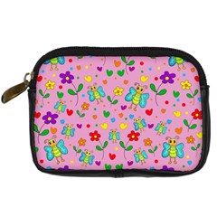 Cute Butterflies And Flowers Pattern - Pink Digital Camera Cases by Valentinaart