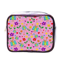 Cute Butterflies And Flowers Pattern - Pink Mini Toiletries Bags by Valentinaart