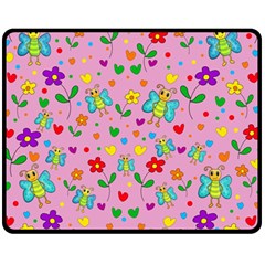 Cute Butterflies And Flowers Pattern - Pink Fleece Blanket (medium)  by Valentinaart