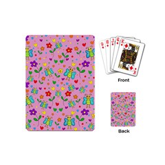 Cute Butterflies And Flowers Pattern - Pink Playing Cards (mini)  by Valentinaart