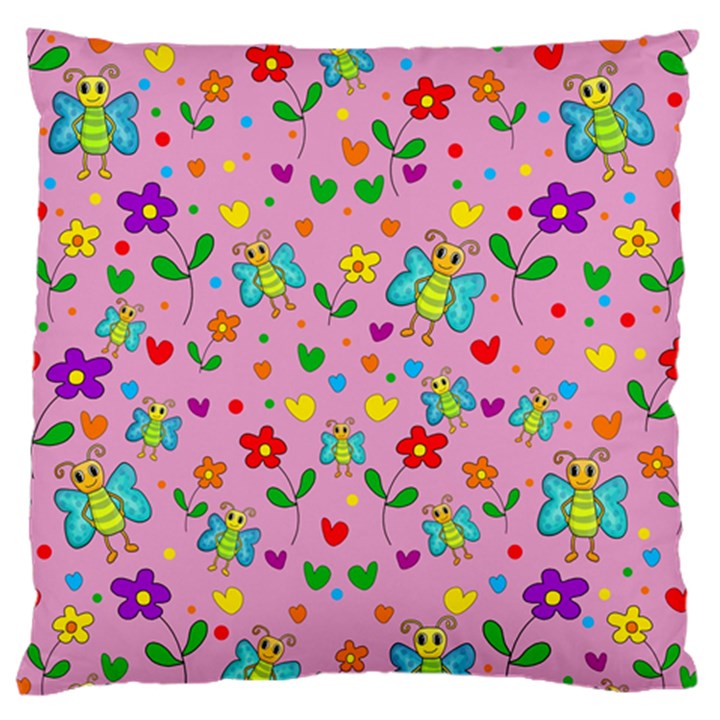 Cute butterflies and flowers pattern - pink Large Cushion Case (Two Sides)