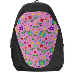 Cute Butterflies And Flowers Pattern - Pink Backpack Bag by Valentinaart