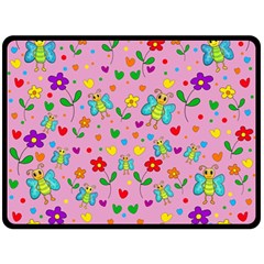 Cute Butterflies And Flowers Pattern - Pink Double Sided Fleece Blanket (large)  by Valentinaart